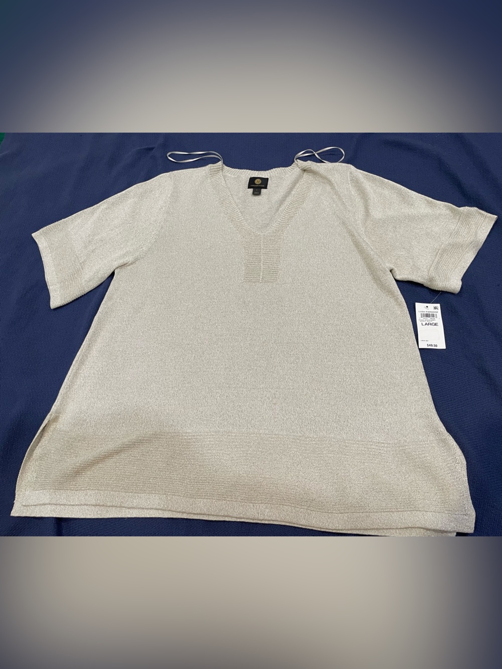 Women’s Lightweight V-Neck Short Sleeve Sweater - Gold Shimmery
